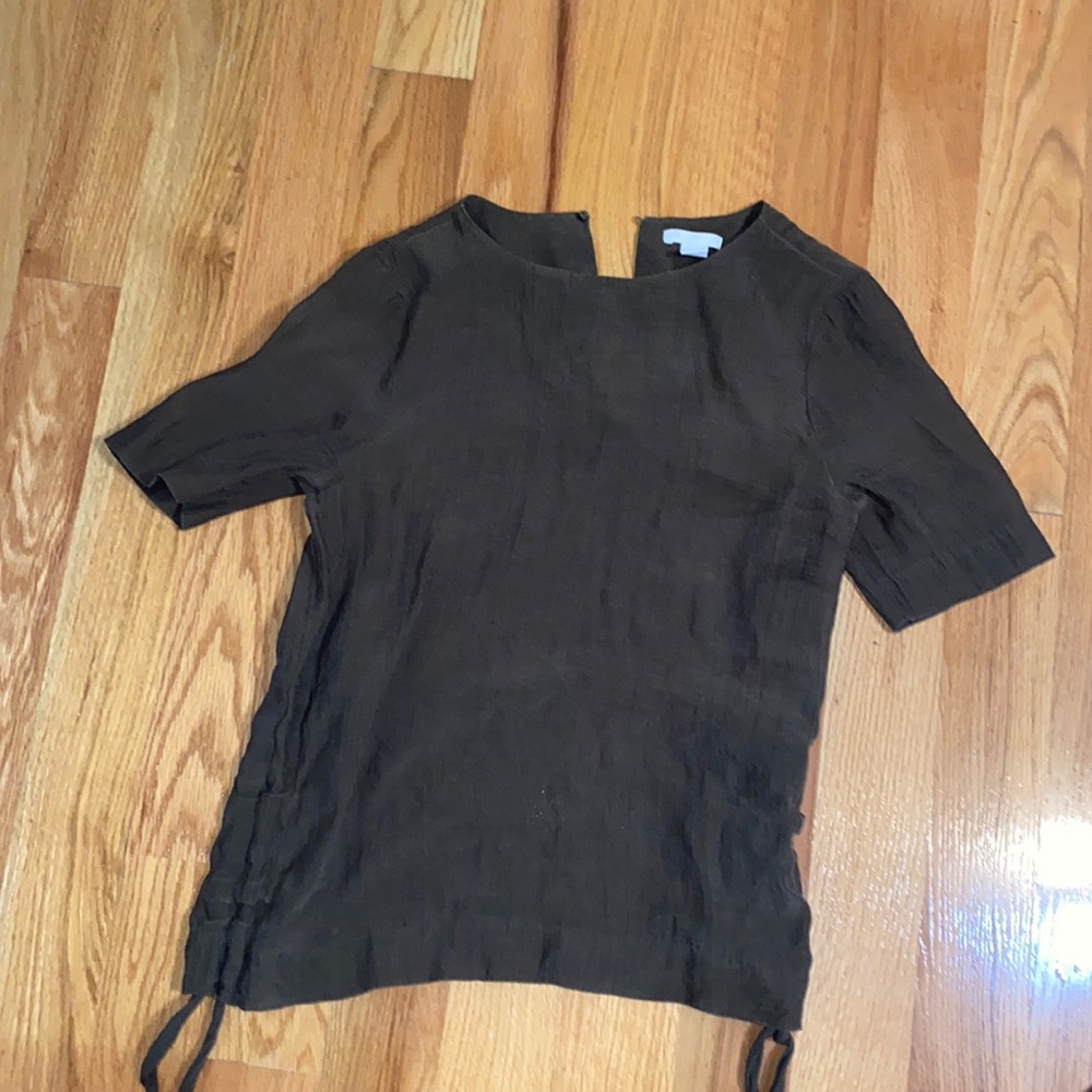 Sheer short sleeve olive green top